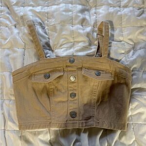 Denim-like Button-Front Tan Crop Top
